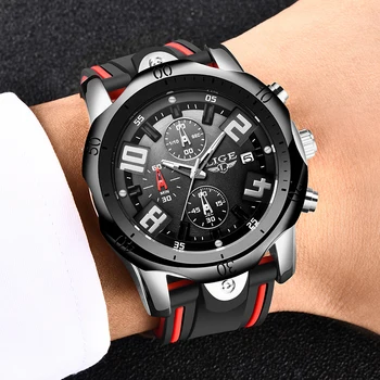 2020 LIGE Moda de Argint Caz Silicon Mens Ceasuri de Top de Brand de ceasuri de Lux Bărbați Impermeabil Cuarț Ceas Barbat Sport Cronograf