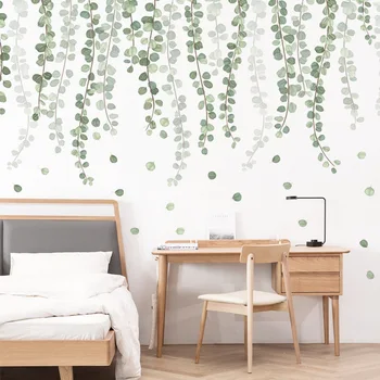 Nordic Autocolante de Perete Decor Frunza Verde Iarba 3D Autocolante Placi pentru Dormitor, Camera de zi Decalcomanii de Perete de Vinil Tapet Decor Acasă