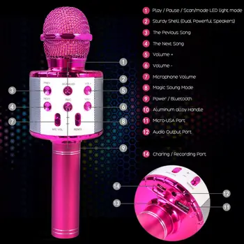 Profesionale Bluetooth Wireless cu Microfon Handheld Karaoke Microfon USB Mini Acasă KTV Pentru Music Player Cântând Recorder Microfon