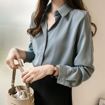 Nouă Primăvară de Turn-down Guler Șifon Bluza Femei Solide în Vrac Plus Dimensiune Bluze de Birou Casual Butonul de sex Feminin Cămașă Albă Topuri 1181