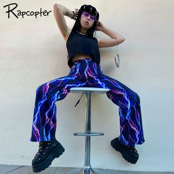 Rapcopter Fulger Tipărite Gotic Direct Lady Pantaloni Casual Fashion Jogging Pantaloni Cu Talie Înaltă Hip Hop Streetwear Pantaloni De Marfă
