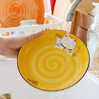 Multi-dimensiune Japoneză Creative Multi-culoare desen Animat Pisică Norocos Rotund Placa Ceramica de Bucătărie Domiciliu Manual de Desene animate de Mese Placa