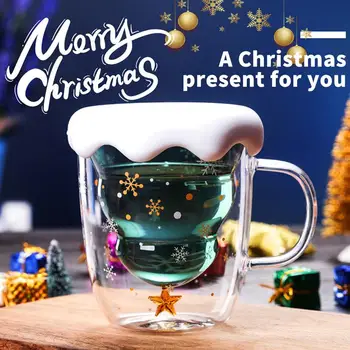 Sticlă Ceașcă De Cafea Cameră Dublă Pom De Crăciun De Sticlă Cu Capac De Sticlă Cana De Sticla Rezistenta La Temperatura Mare Pom De Crăciun Care Doresc Cupa