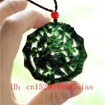 Natural Negru Verde Jad Chinezesc Cal Pandantiv Colier Obsidian Bijuterii Farmec față-verso Gol Sculptat Amuleta Cadouri pentru Femei