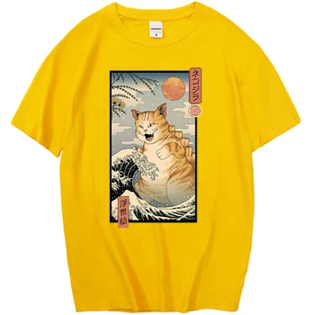 Moda Japoneză Strada Mare Cat Camasi Maneca Scurta Barbati Haine Amuzant Retro Topuri Model De Moda T-Shirt De Vară Streetwear