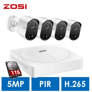 ZOSI 5.0 MP H. 265 Sistem de Supraveghere 8 Canale CCTV DVR cu HDD și (4) x 5MP PIR de Exterior/Interior, Camere de supraveghere Kit