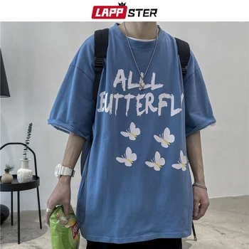LAPPSTER Bărbați Harajuku Fluture tricouri cu Maneca Jumătate de Vară 2020 Mens coreean Supradimensionat Tricou Vintage Streetwear Bumbac Tees