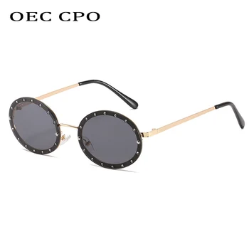 OEC CPO Stras fără ramă Rotund ochelari de Soare Femei de Moda, Cadru Metalic Negru, Roz, Ochelari de Soare Vintage sex Feminin Nuante UV400 O757