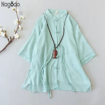 Nagodo Stil Chinezesc Bluza 2020 Primavara-Vara Șapte Manșon Șifon Cardigan Butonul De Sus Doamnelor Chineză Bluza Hanfu Tricou