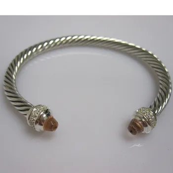 Argint 925 Jwelry 5mm Cablu Bratara Argint cu Onix Negru,Albastru Topaz, Cuart roz,Granat,Perle,Morganite Brățară