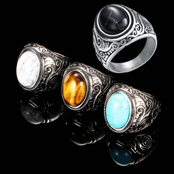 En-Gros De Bijuterii Retro Unisex Piatra Inele Pentru Barbati Femei Titan Oțel Încrustat Patru Culori Onyx Dominator Opal Inel