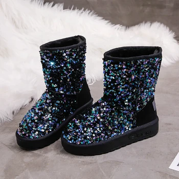 Vabadus de Iarnă de la Jumătatea Vițel Cizme de Moda Sclipici Turma Scurt Femei Cizme de Zăpadă Cald Doamna Casual Platforma Pantofi Plat Femeie yx021