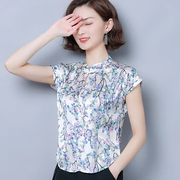 Primavara-Vara Stil Nou De Matase Cu Maneci Scurte Floral Bluza Femei Plus Dimensiune Imprimate Pulover Doamnelor Tricou Tricou De Slăbire Blusas 8681