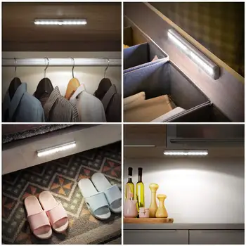 6/10 CONDUS PIR CONDUS Mișcare Senzor de Lumină Dulap Dulap Pat Lampă cu LED-uri Sub Cabinetul Lumina de Noapte Potabilă pentru Dulap Scări Bucătărie