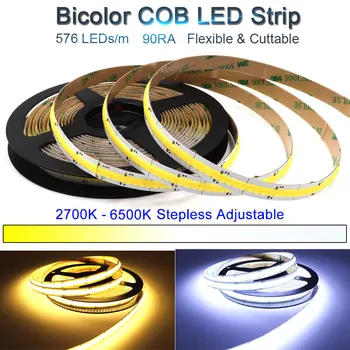 2700-6500K CCT Estompat Bicolor ȘTIULETE de LED Strip cu Dimmer 12V 24V Flexibil COB Bar de Lumina CRI 90 Galben Alb Rece pentru Decorarea