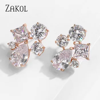 ZAKOL Brand la Modă Geometrice Zirconiu Cristal Cercei Stud Pentru Femei de Moda Cz Nunta Bijuterii Statement FSEP2419