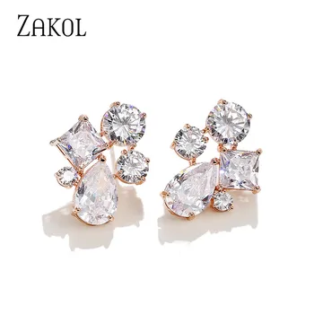 ZAKOL Brand la Modă Geometrice Zirconiu Cristal Cercei Stud Pentru Femei de Moda Cz Nunta Bijuterii Statement FSEP2419