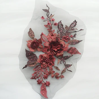 40*25cm 3D stereo flori șirag de mărgele de foraj la cald dantela broderie flori bucata DIY rochie de mireasa accesorii