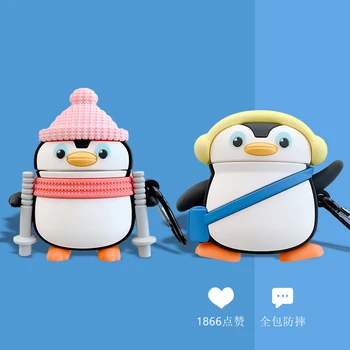 Desene animate drăguț 3D Schi pinguin Caz Moale Căști fără Fir Acoperă Cască de Protecție Cutie Wireless Stere pentru AirPods 2 pro 3 de acoperire