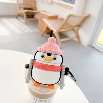 Desene animate drăguț 3D Schi pinguin Caz Moale Căști fără Fir Acoperă Cască de Protecție Cutie Wireless Stere pentru AirPods 2 pro 3 de acoperire