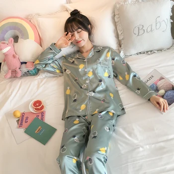 2020 Toamna pentru Femei Seturi de Pijamale cu Floare de Imprimare de Moda de Lux Femei Faux Mătase Două Bucăți Tricouri + Pantaloni Pijamale Pijamale