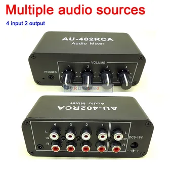Multi-Sursă RCA Mixer Audio Stereo Comutator Comutator 4 intrare 2 driver de ieșire pentru căști de control al volumului PENTRU amplificator de Putere