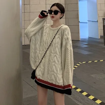 Coreeană Streetwear Liber Leneș Pulover Femei Toamna Iarna Tricotaje Moda Casual Supradimensionate Tricotate Pulover Pull Femme 2020 Nou