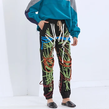 TWOTWINSTYLE Colorate Pantaloni Pentru Femei Talie Mare Mozaic Bandaj Cruce Streetwear Harem Pantaloni sex Feminin 2020 Haine de Toamna