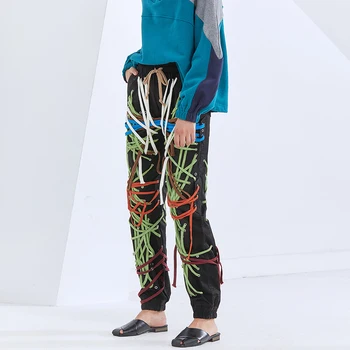 TWOTWINSTYLE Colorate Pantaloni Pentru Femei Talie Mare Mozaic Bandaj Cruce Streetwear Harem Pantaloni sex Feminin 2020 Haine de Toamna