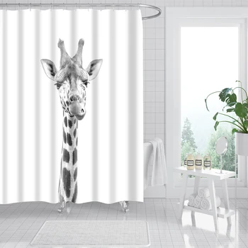 Negru și alb animale model de perdele baie Girafa baie tesatura perdea perdea de duș inele 3D pentru Baie Decorative
