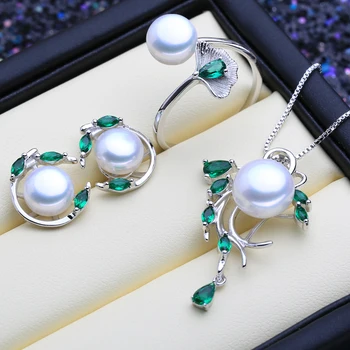 MINTHA Argint 925 Emerald Pearl Seturi de Bijuterii Naturale Stud Cercei Boemia Pandantiv Colier Femei Pietre Verzi Inel