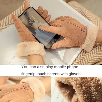 Premium piele de Căprioară Faux Cald Mănuși de Iarnă pentru Femei Ecran Tactil Doamna de Pluș Cald în Interiorul Deget Mănuși cu un deget Moi