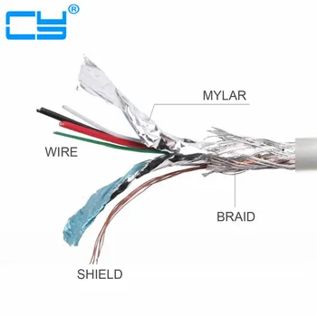 10buc/Lot USB 2.0 Tip b la 4 Fire Deschis Cablu Cu Panglica Scut pentru DIY OEM Alb 70cm