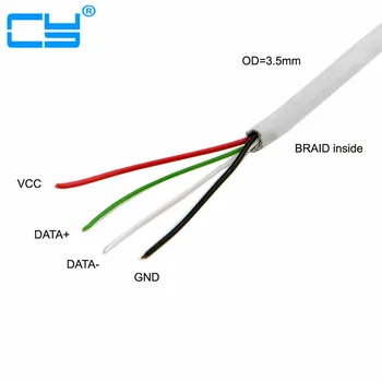 10buc/Lot USB 2.0 Tip b la 4 Fire Deschis Cablu Cu Panglica Scut pentru DIY OEM Alb 70cm