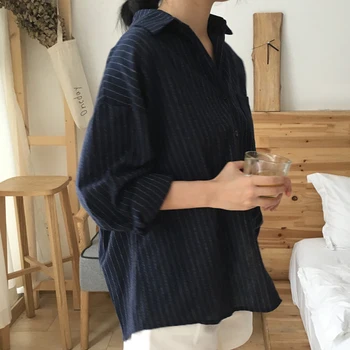 BGTEEVER Casual cu Dungi Camasi Femei Single-breasted Un Buzunar de sex Feminin Bluze 2020 Tricouri Largi Topuri femme blusas mujer de moda