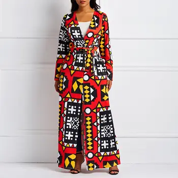 Etnice Din Africa De Imprimare Haină Lungă Femei Palton De Toamna Uza Rosu Plus Dimensiune Haine De Femei Dantelă Sus Boho Supradimensionate Pardesie