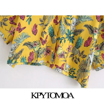 KPYTOMOA Femei 2020 Moda Animal Print Liber Trunchiate Bluze Vintage Maneca Scurta Buton-up Feminin Tricouri Blusas Topuri Chic