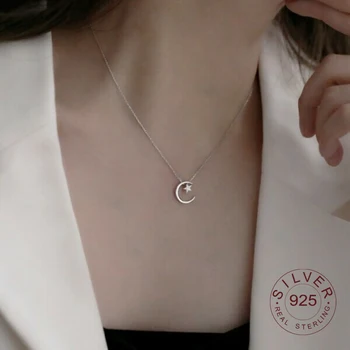 Trendy Argint 925 O-Lanț Colier pentru femei moon star Zircon Colier Pentru doamna Femeile Cadou de Vara Moda Bijuterii fine