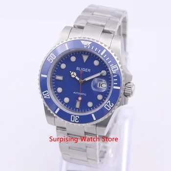 Bliger 40mm Automate Mecanice Mens Watch de Brand de Lux Cristal Safir Ceas Luminos Impermeabil Calendar Ceas de mână pentru Bărbați