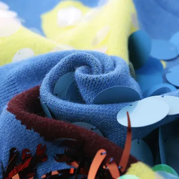 2019 Nou Toamna Iarna Femei Pulovere Și Pulovere Tricotate Aplici Ștrasuri Din Mărgele Broderie O De Gât Pulovere Femei Costume De Cer Albastru