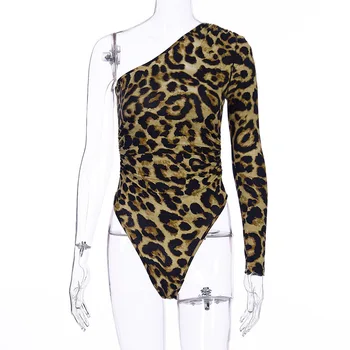 CNYISHE Unul-umăr Leopard Print Rompers Femeie Casual, Costume de Moda Skinny Sexy Streetwear Femei Costume Salopetă de sex Feminin