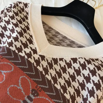 Primavara Retro Print Knit Două Seturi De Piese Pentru Femei Costum De Moda Pulover Maneca Lunga Topuri + Lungime De Glezna Harem Pantaloni Casual Trening