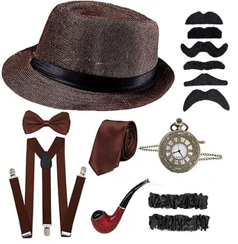 Marele Gatsby Cosplay Costum 1920 Barbati Gangster Set de Accesorii - Fedora Pălărie vânzător de ziare Bretele Banderole Legat Papionul