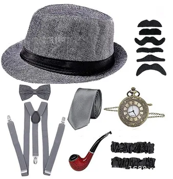 Marele Gatsby Cosplay Costum 1920 Barbati Gangster Set de Accesorii - Fedora Pălărie vânzător de ziare Bretele Banderole Legat Papionul