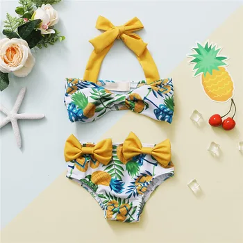 1-5ani Copilul Fete de costume de Baie pentru Copii Costume de baie Ananas Imprimare Bowknot Topuri+Fund Seturi de Copii de Sărbătoare, Costume de baie, la Plajă