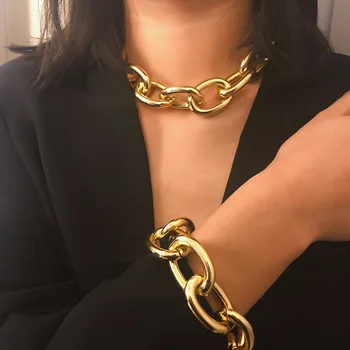 Exagerat Cubanez Gros Lanț Cravată Coliere Brățară Bijuterii Declarație Collier de sex Feminin Accesorii pentru Wo