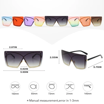 ROYAL FATA Supradimensionate fără ramă Pătrată ochelari de Soare pentru Femei Brand Designer Una Bucata Ochelari de Soare Femei Top Plat Gradient de Ochelari de ss245