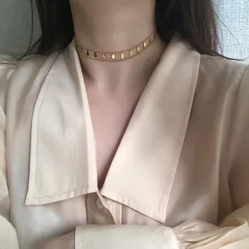 Romb dublu stratificat aur cravată colier din oțel inoxidabil pentru femei paillette guler scurt clavicula colier moda 2020