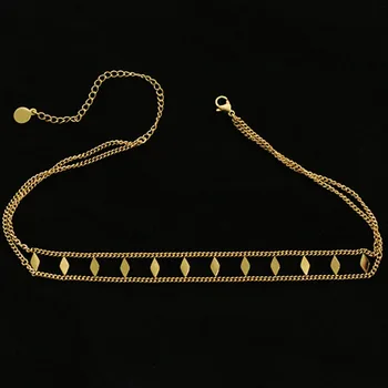 Romb dublu stratificat aur cravată colier din oțel inoxidabil pentru femei paillette guler scurt clavicula colier moda 2020