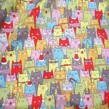 Adorabil plin de culoare Norocos Pisica Desene animate Imprimate Tesatura din Bumbac DIY Cusut Rochie de Pânză Quilting Decor Acasă 50x160cm